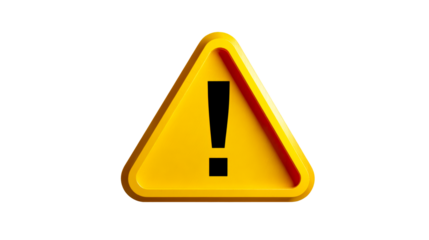 Yellow Warning Triangle Sign with Exclamation Point, cut out transparent
