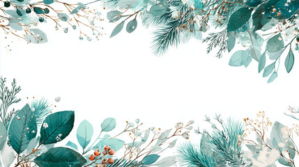 Elegant watercolor winter frame with pine, berries, and foliage on white background. Ideal for holiday cards, seasonal branding, invitations, and festive packaging