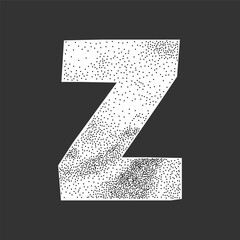 Letter Z in school style ransom collage. Wrinkled paper texture, gritty halftone stipple surface with retro vibe.