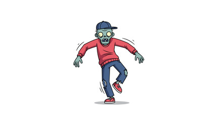 An Animated Zombie Doing the Robot Dance While Wearing a Baseball Cap and Red Hoodie