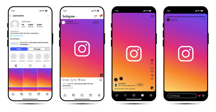 Instagram Post Reels Story mockup template frame with iPhone 16. instagram new grid size template update. Instagram social network app UI interface mockup design.