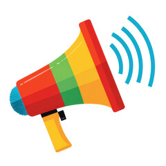Colorful megaphone with radiating sound waves