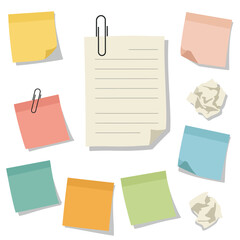 Sheets of note papers sign business concept. Note paper pieces vector illustration on flat style.