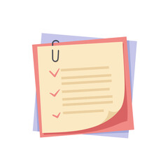 Paper note with clip set in flat style. Note paper pieces vector illustration on white background. Sheets of note papers sign business concept. 
