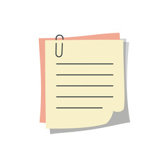 Paper note with clip set in flat style. Note paper pieces vector illustration on white background. Sheets of note papers sign business concept. 
