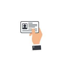 Hand holding driver license icon in flat style. Identification document vector illustration