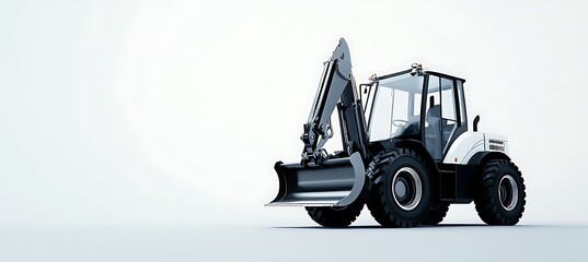 Realistic Construction Equipment with Backhoe Loader on Clean Surface and White Background for Branding and Advertising Use