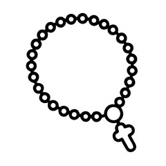 Obraz premium Rosary beads with cross symbol in simple outline design 