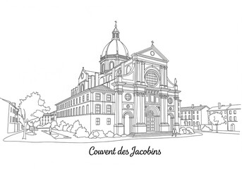 Couvent des Jacobins in Toulouse one line drawing