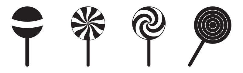 Lollipop icon set vector silhouette with colorful ball circle round swirl shape floral design isolated on white background illustration