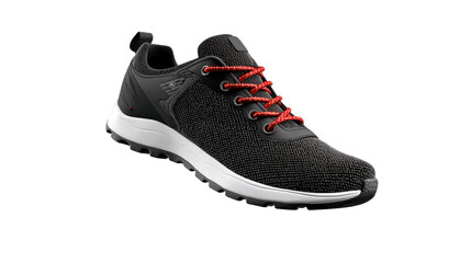 Black Athletic Shoe with Red Laces, isolated, cut out transparent