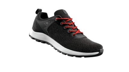 Black Athletic Shoe with Red Laces, isolated, cut out transparent