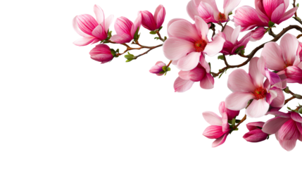Blooming pink magnolia branch, floral arrangement, cut out transparent