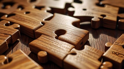 Interlocked Wooden Puzzle Blocks Arranged Neatly