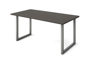 Modern empty desk with dark wooden top and metal legs on transparent background