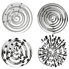Round spiral set. Circular swirl collection. Concentric ring Vector. Abstract circle group.