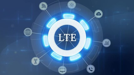 Abstract neon glowing technology of LTE Long-Term Evolution for High-Speed Mobile Connectivity, projection on a virtual screen, Business and Technology Concept. - Powered by Adobe