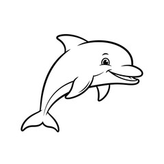 Fototapeta premium Cartoon dolphin character swimming happily in ocean waves 