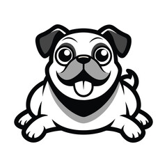 pug dog sitting down, pug dog happy face icon isolated on white background
