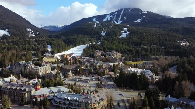 Blackcomb Mountain ski runs in Whistler, BC, aerial push in