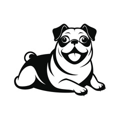 pug dog lying down and looking happy vector icon isolated on white background