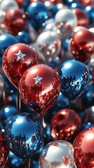 Patriotic balloons in bold metallic finish, floating above crowd