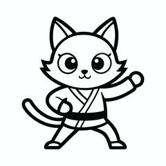 funny cat doing judo outline icon isolated on white background