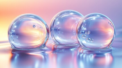 Three translucent spheres on a soft, gradient background