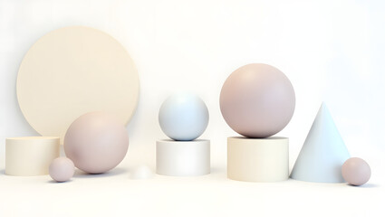 Simple geometric shapes in soft tones over white background.