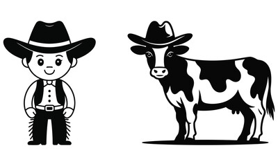 silhouette of a cowboy and cow