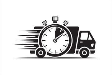 Fast delivery truck with a stopwatch symbolizing quick shipping and transportation services