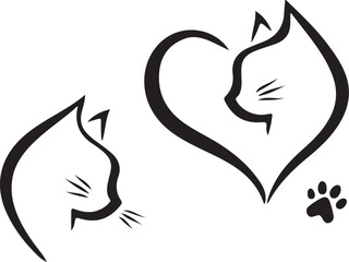 Cat Logo Design Vector Set – Collection of Cat Icons with Heart Elements