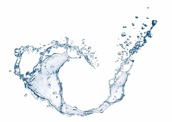 白背景にカーブした抽象的な青い波と水しぶきの3dイラスト