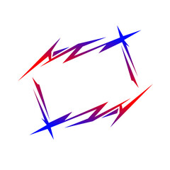 Angular abstract frame with sharp neon edges in red blue gradient, ideal for tech border elements, modern visual layouts