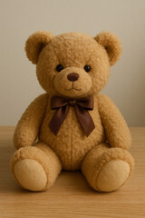 Obraz premium A bear doll with brown ribbon