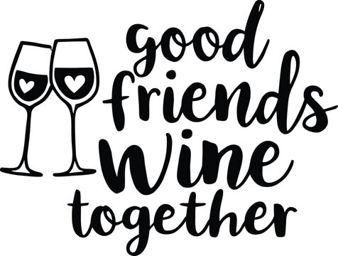 Friendship Toast Design Featuring Wine Glasses and Heart Motifs in Playful Silhouette Typography