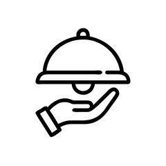 Fototapeta premium Outline drawing of a hand holding a covered food dish or platter for serving a meal elegantly displayed