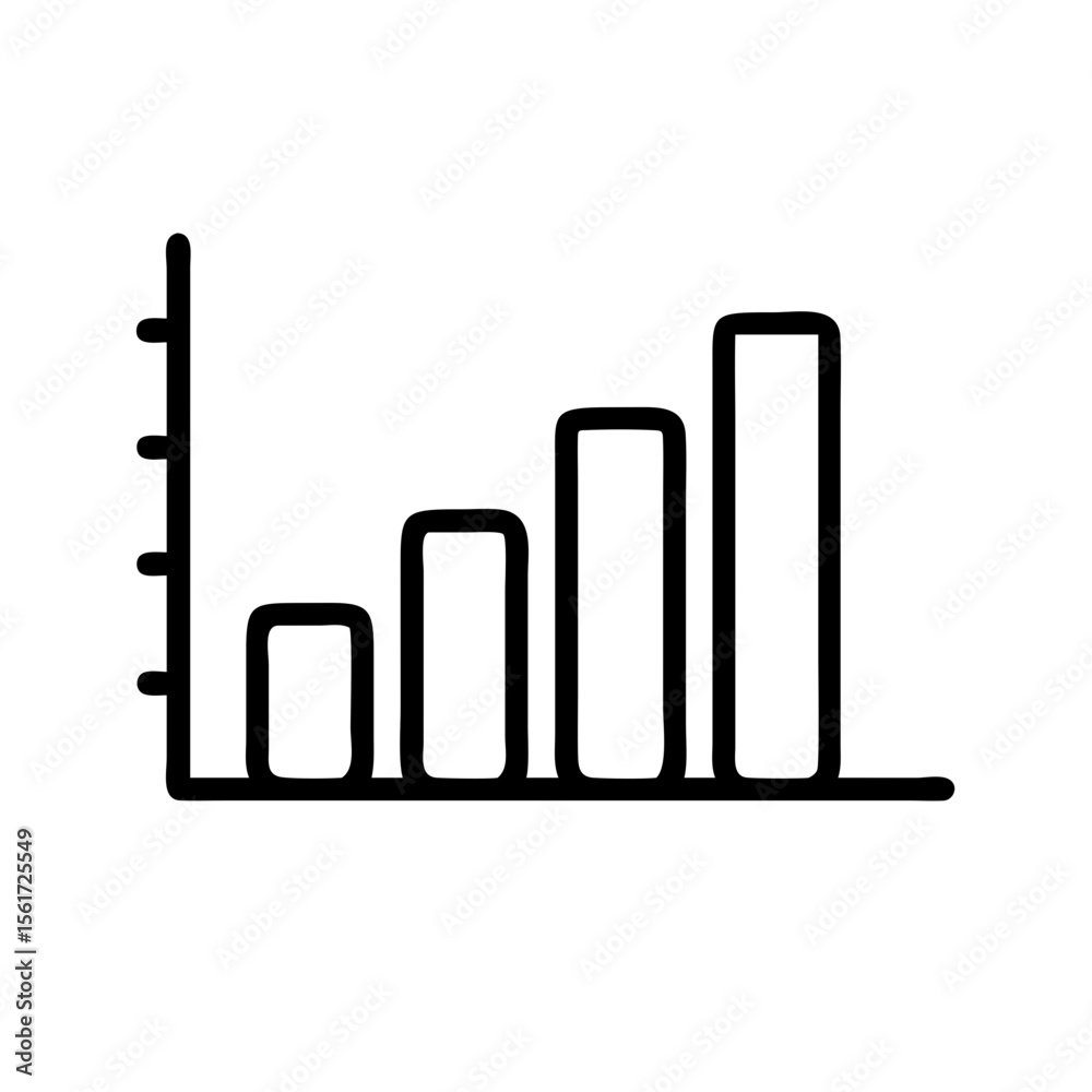 Poster illustration of a simple bar graph showing upward trend with vertical and horizontal axes and three 