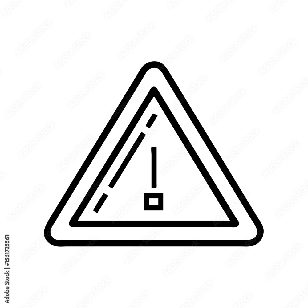 Poster outline drawing of a warning sign with an exclamation point and a dashed line inside a triangle shap