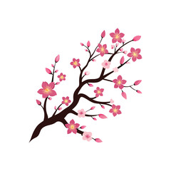 Simple cherry blossom branch silhouette with delicate flowers, minimalist floral design, spring nature vector, Japanese sakura art illustration
