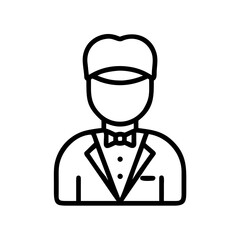 Obraz premium Illustration of a person wearing a suit and bow tie with a hat in a simple outline style