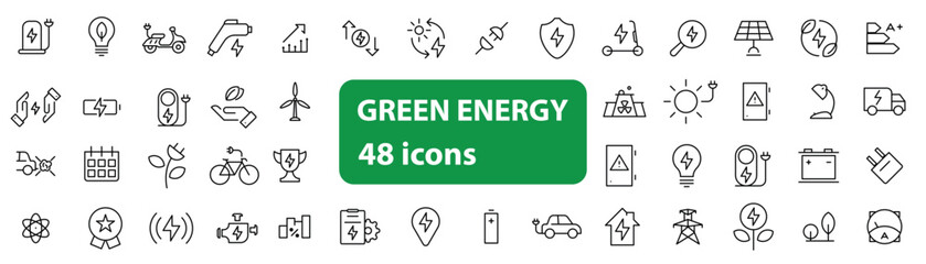 Green Energy Icons Set 48 Outline Eco Energy Symbols