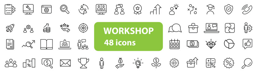 Workshop Icons Set 48 Minimal Linear Symbols for Training and Tools