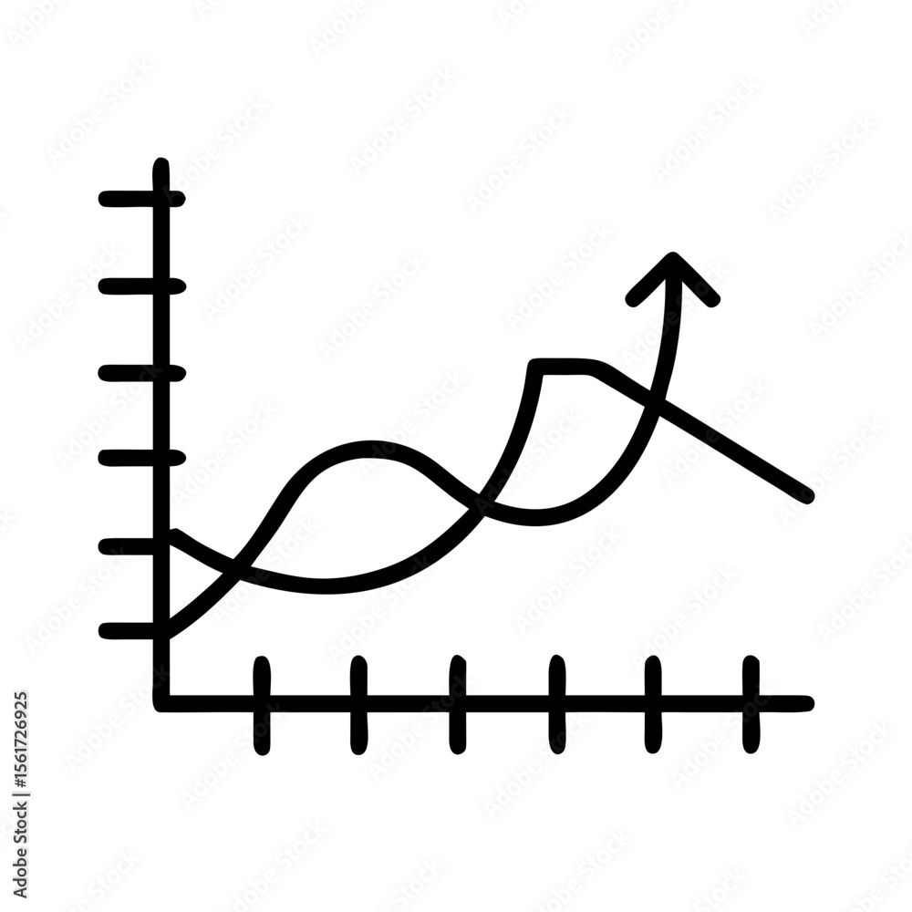 Poster line graph showing two trends one increasing and then decreasing with an arrow and one wavy line gra