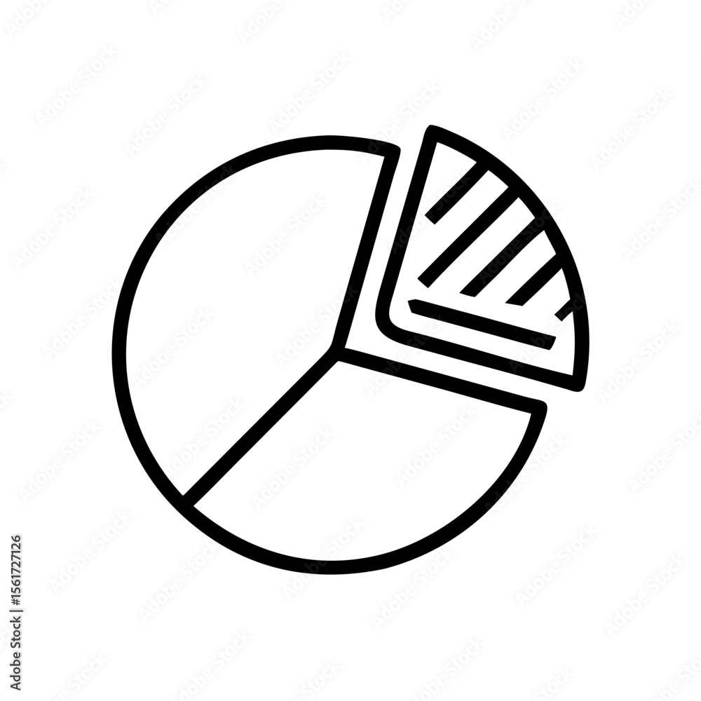 Poster Outline pie chart with one section highlighted by diagonal lines representing data visualization tool