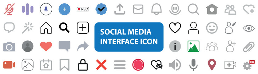 Set of minimalist social media icons inspired by the design of popular social networking sites and mobile apps. Clean and modern style perfect for web, mobile, and digital projects.