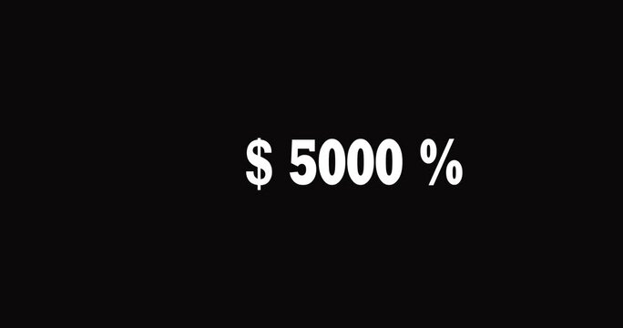 Smooth animation counting from 0 to 5,000 dollars. Great for business, sales, investment, income tracking, profit reports, and financial growth videos.