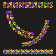 Beaded curve icon. Dotted chain sweep. Dynamic Vector arc. Purple orange trail.