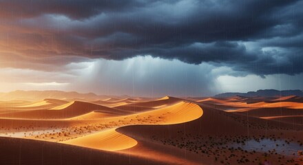 Obraz premium Dramatic Desert Storm Approaches With Golden Hour Light