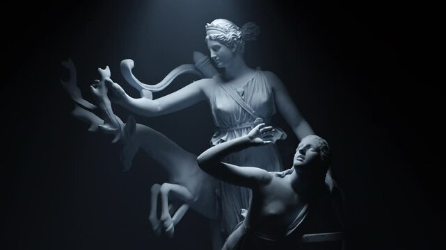 Artemis and Iphigeneia Sculpture / Statue - 4K Animation
